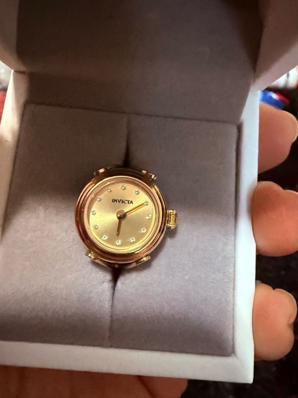Invicta Gold-Tone Round Ladies ring Watch Dial with Crystal Markers